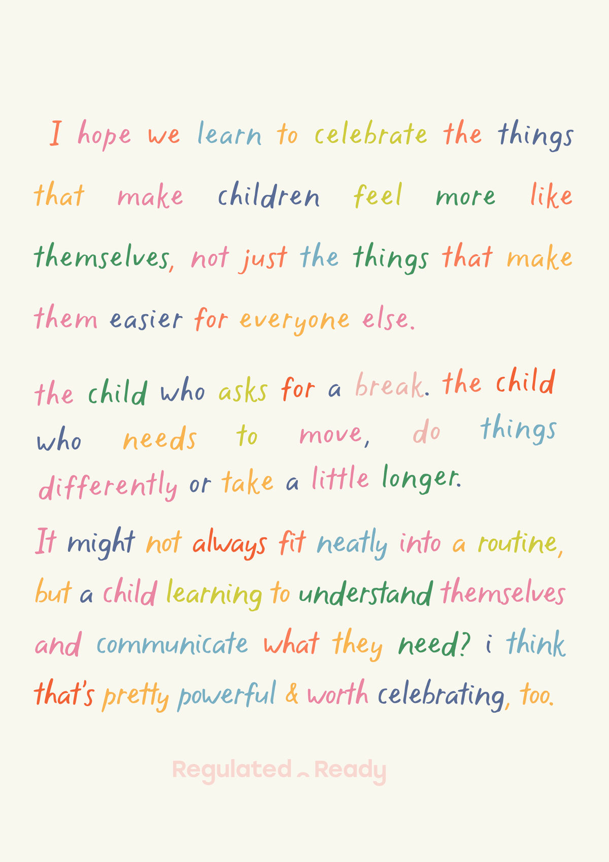 Free printable IMAGINE poster 2 of 3 from Regulated & Ready, colourful handwritten text on a cream background
