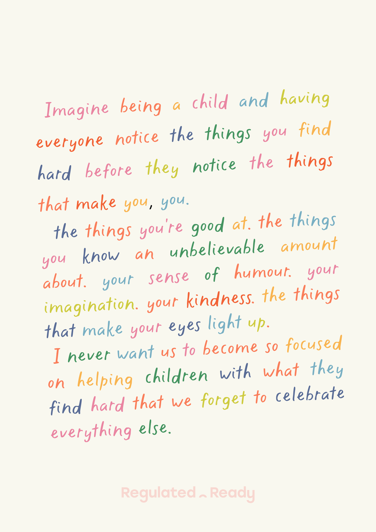 Free printable IMAGINE poster 3 of 3 from Regulated & Ready, colourful handwritten text on a cream background